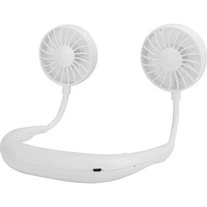 Ventilateur de cou Double tête 7 pales 3 vitesses pliable USB – Pour bureau voyage extérieur – Blanc