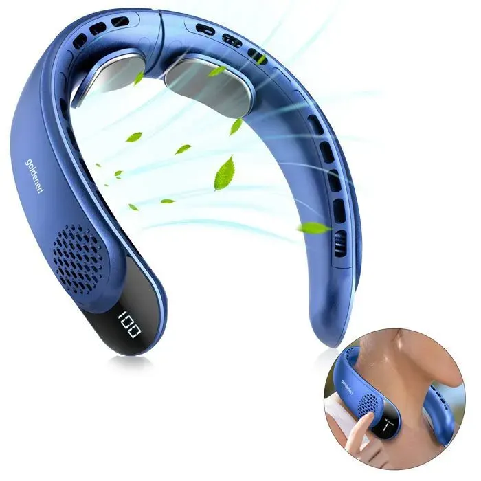 Ventilateur de cou - goldenerl - 4000 mAh 3 vitesses affichage LED 360 degres cooling ventilateur de nuque 50 DB faible bruit