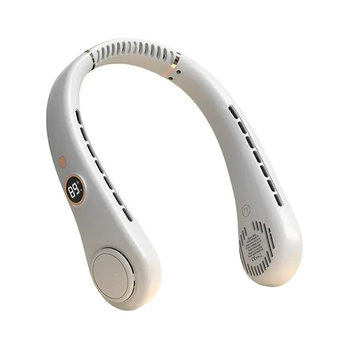 Ventilateur de cou - GRANDSALEY - Portable LED - Sans pales - 5 vitesses - Flux dair 360° — coloris Blanc