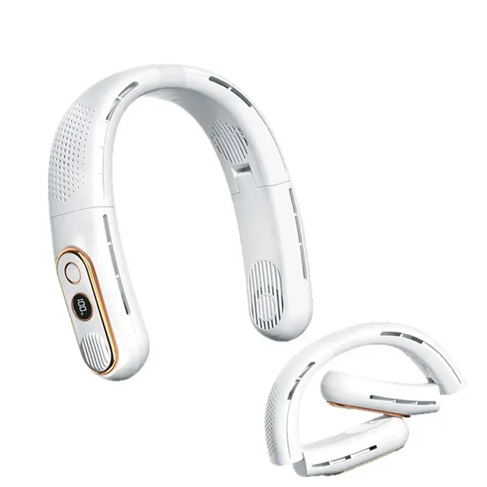 Ventilateur de cou - HAWUJ - rechargeable 4000mAh 4 flux 360° 3 vitesses blanc - portable