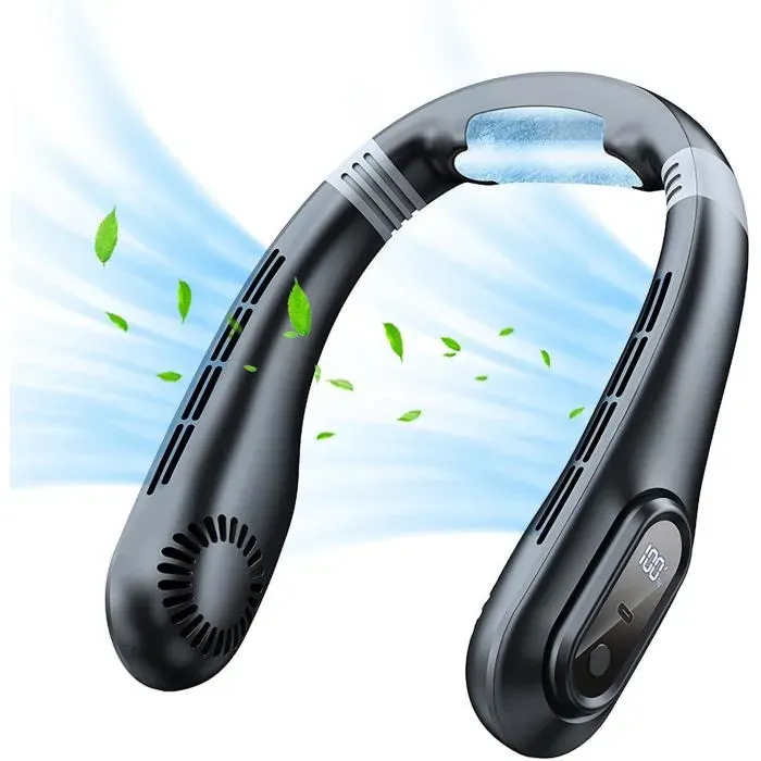 Ventilateur de cou mains libres portable et rechargeable sans pales alimenté par batterie 3000 mAh 3 vitesses (noir)