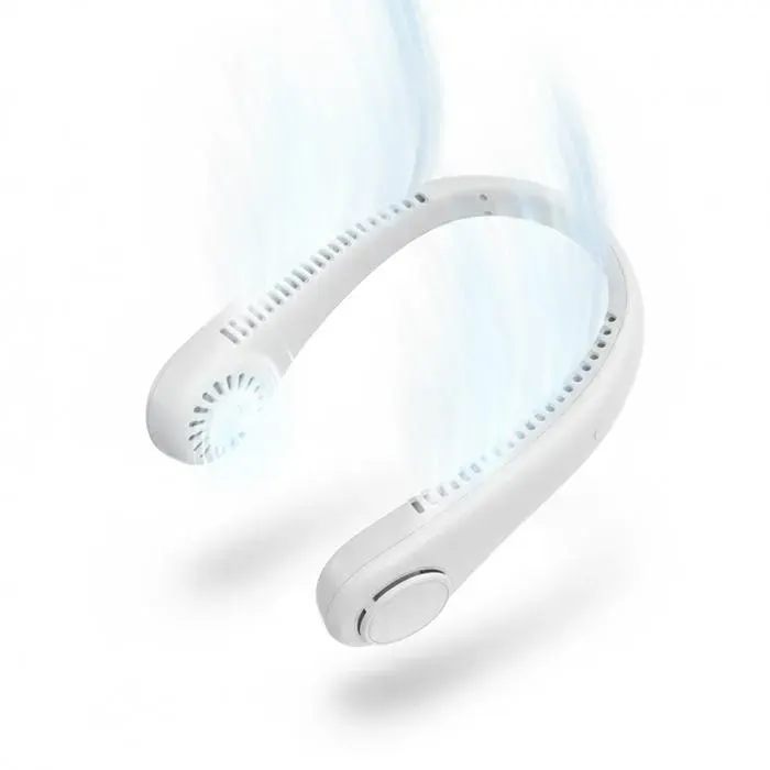 Ventilateur de Cou Mains Libres Sans Pale Ventilateur Personnel Portable Fonctionnant 1800 mAh 3 Vitesses Ventilateur USB Blanc