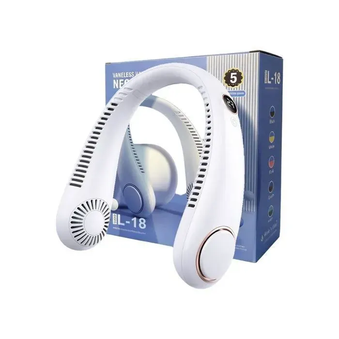 Ventilateur de cou portable 3 vitesses réglables rechargeable par USB batterie longue durée de 1200 mAh.