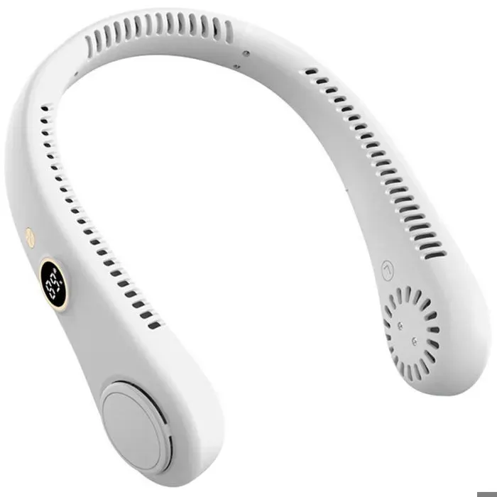 Ventilateur de Cou Portable 3 Vitesses USB Rechargeable pour Bureau Voyage & Plein Air - Blanc