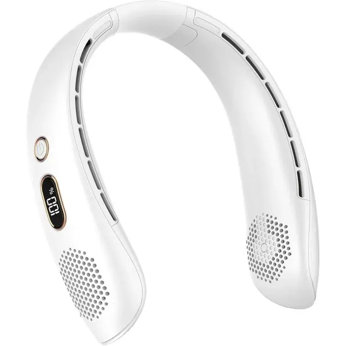 Ventilateur de Cou Portable - 360° Silencieux - 3 Vitesses USB - Sport Voyage Bureau - Blanc