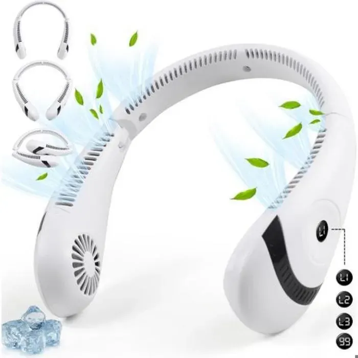 Ventilateur de cou portable batterie 5000 mAh 3 vitesses de vent réglables flux dair à 360° alimentation USB pliable