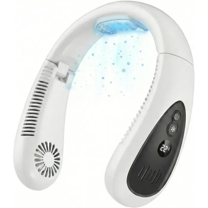 Ventilateur de cou portable - Belle commode - Plaque de refroidissement instantanée - Flux dair à 360° - Design pliable