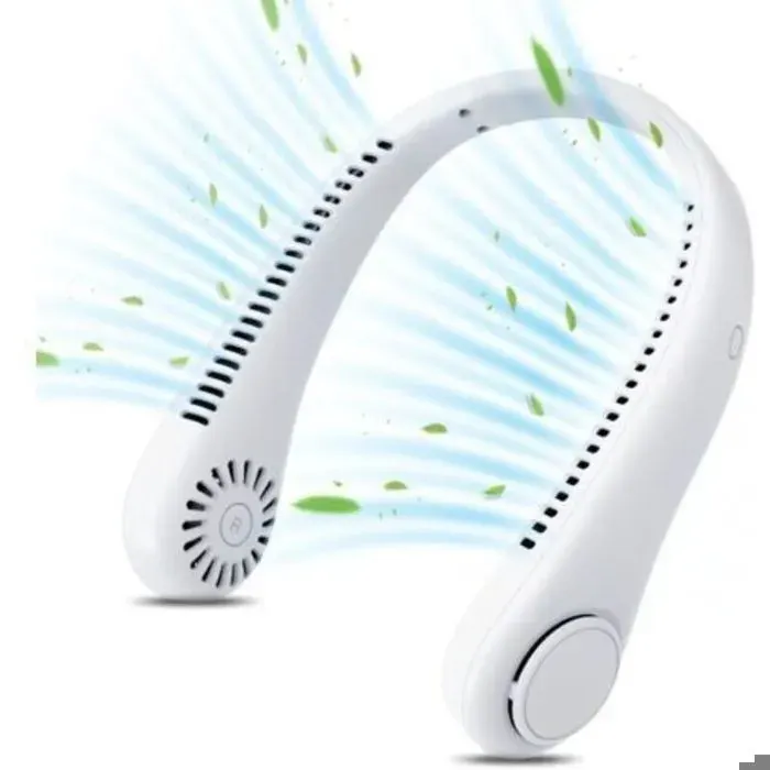 Ventilateur de cou portable - LON® - 360° 3 vitesses - Blanc - Rechargeable USB sans pales