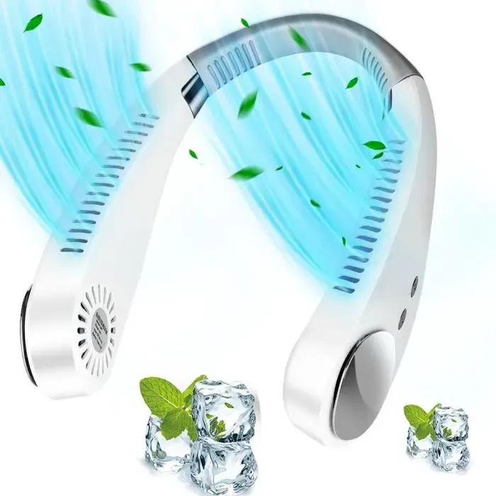 Ventilateur de Cou Portable Rechargeable 5000mAh Mini Ventilateur Usb 360° Ventilateur Cou Sans Feuilles Réglable à 3