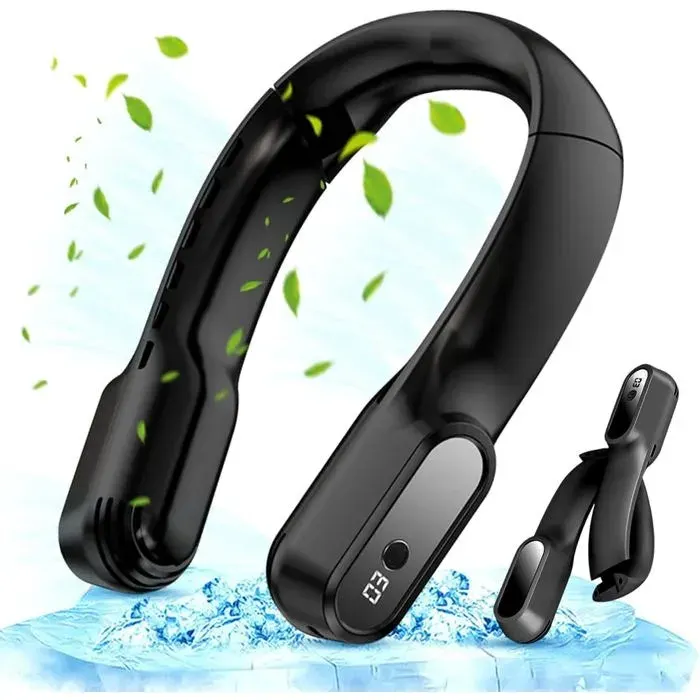 Ventilateur de cou portable rechargeable à 3 vitesses sans pales rechargeable par USB avec flux dair à 360°noir