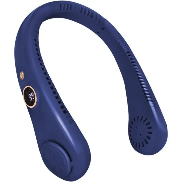 Ventilateur de cou portable rechargeable par USB 5 vitesses sans pales flux dair à 360 degrés pour hommes et femmes (bleu）
