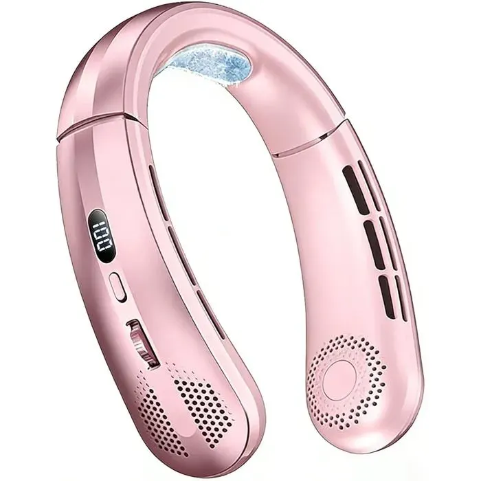 Ventilateur De Cou Portable - rechargeable par USB - Sans pales 100 vitesses 5000mAh - Intérieur extérieur écran numérique - Rose
