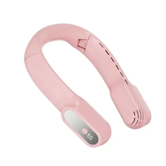 Ventilateur de Cou Portable Rechargeable Rose – Pliable Écran Digital 3 Vitesses Moteur Silencieux Fraîcheur portable