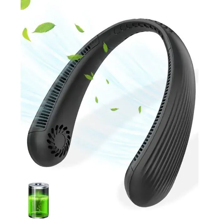 Ventilateur de Cou Portable Sans Pale Ventilateur Nuque Silencieux Mains Libres Batterie 3000mAh Rechargeable USB 3 VitessesNoir