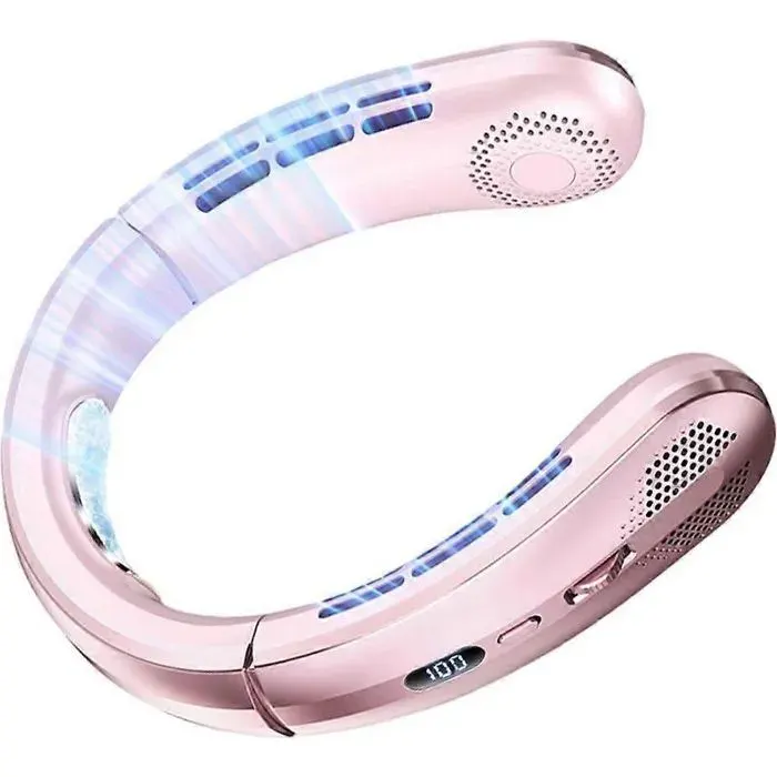 Ventilateur de cou portable sans pales 100 vitesses à porter au cou finition or rose améliorée
