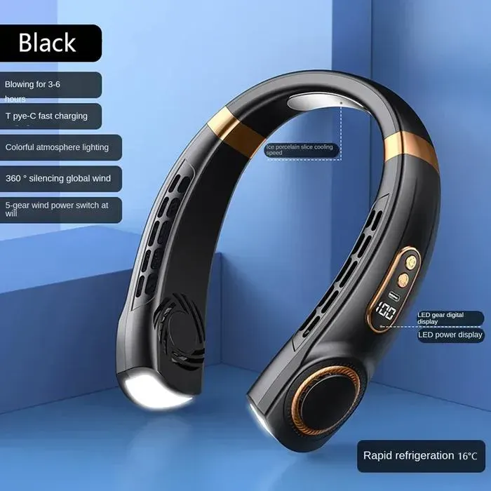 Ventilateur de cou portable USB 2026 silencieux avec affichage numérique LED sans pales mini lumières dambiance colorée[F110]