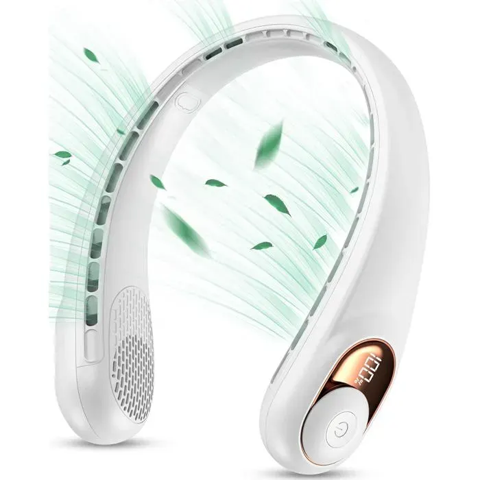 Ventilateur de cou portable ventilateur de cou rechargeable écran LED amélioré fonctionne avec batterie de 3600 mAh 3 vitesses