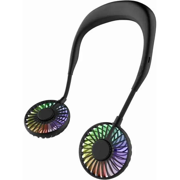 Ventilateur de cou - PZCC - Neckband - Double tête - USB rechargeable 2000mAh - 3 vitesses — coloris Noir