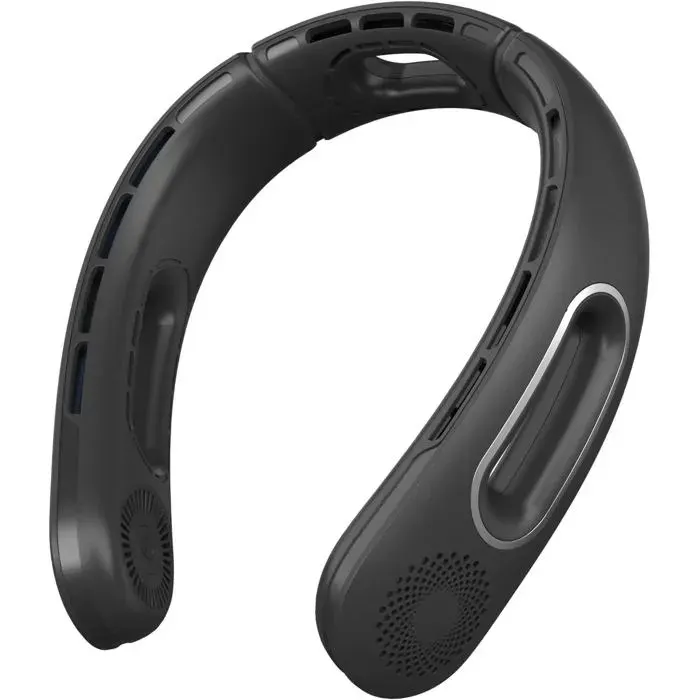 Ventilateur de Cou - Rafraîchissant Mains Libres - Flux air 3 côtés 4 vitesses USB - Léger sans pales intérieur extérieur - Noir