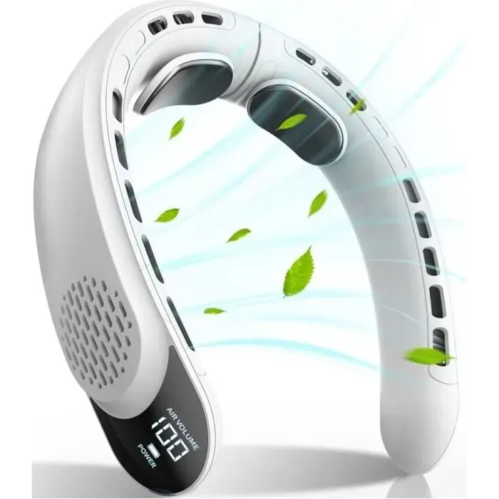 Ventilateur de cou rechargeable 4000mAh 3 vitesses USB-C léger et portable avec écran LED
