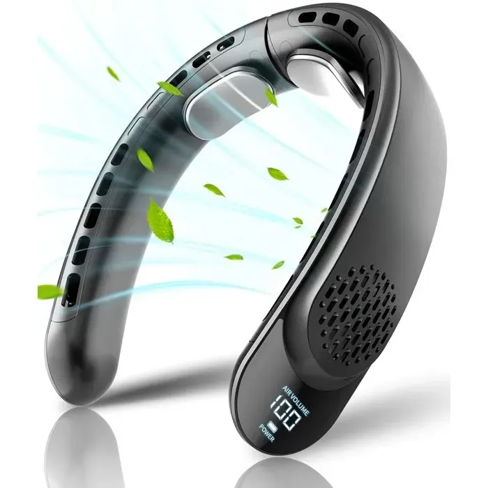 Ventilateur de cou rechargeable sans pales portable avec 4 vitesses turbo batterie 4000 mAh affichage LED idéal pour la