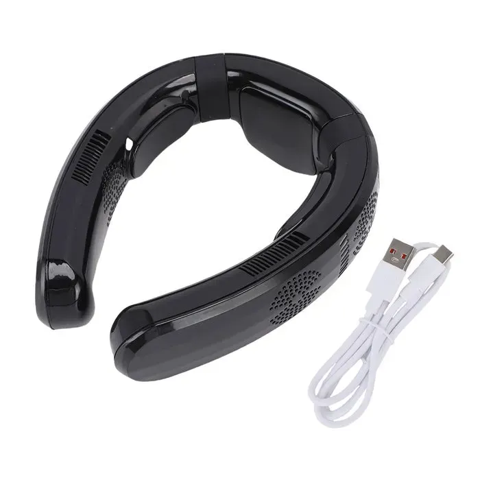 Ventilateur de cou sans fil–Technologie semi-conducteur chaud/froid batterie 10000mAh silencieux–Pour plage camping vélo – Noir