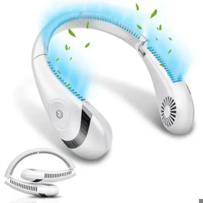 Ventilateur de cou sans pales - LON® - 5000 mAh 3 vitesses - Blanc - Silencieux portable rechargeable