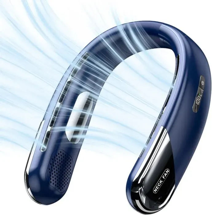 Ventilateur de cou sans pales silencieux 5 vitesses rechargeable pour voyage et sportbleu