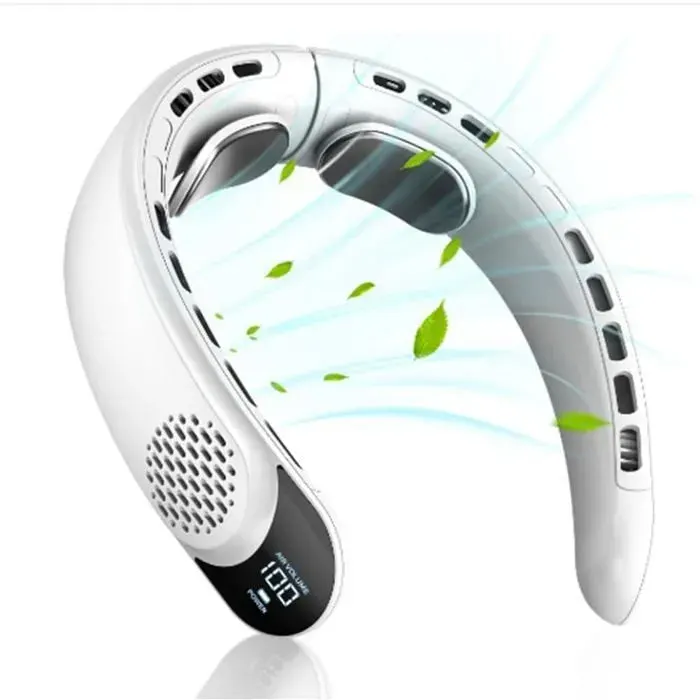 Ventilateur de Cou sans Pales Ventilateur de Cou Portable 4 Turbo Fonctionnant sur Batterie 4000 MAhFlux dair de Refroidissement
