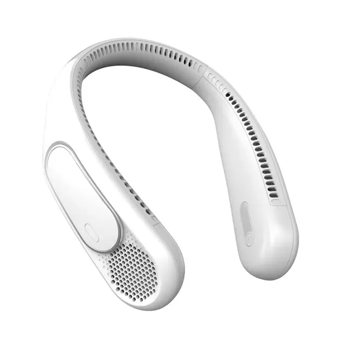 Ventilateur de cou USB - Flux air 360° 66 sorties Batterie 6000 mAh longue autonomie - Bureau et voyages - Blanc