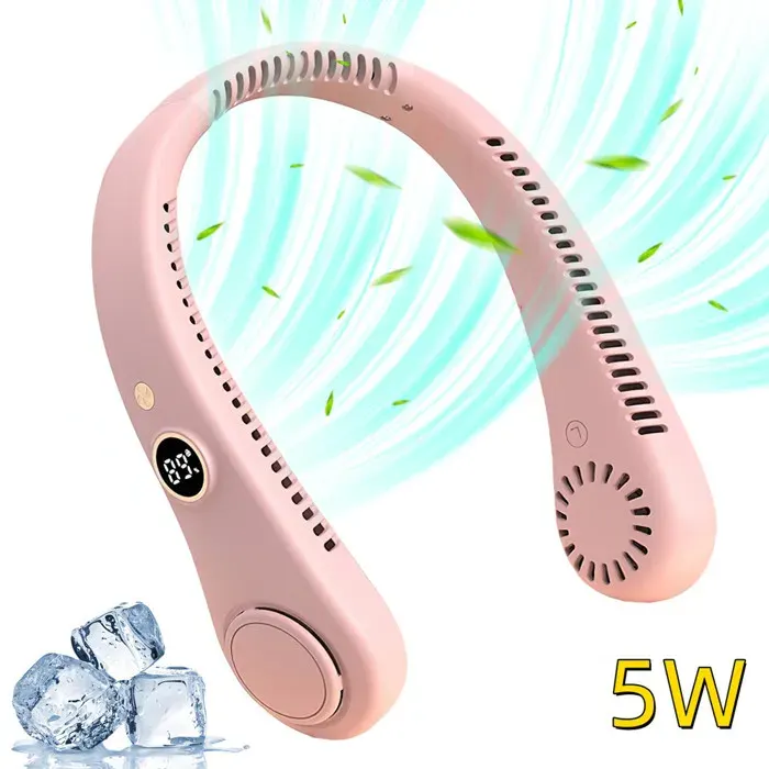 Ventilateur de cou ventilateurs de cou portables rechargeables Ventilateur de Cou Portable Silencieux USB Rose 5 vitesses 36 dB
