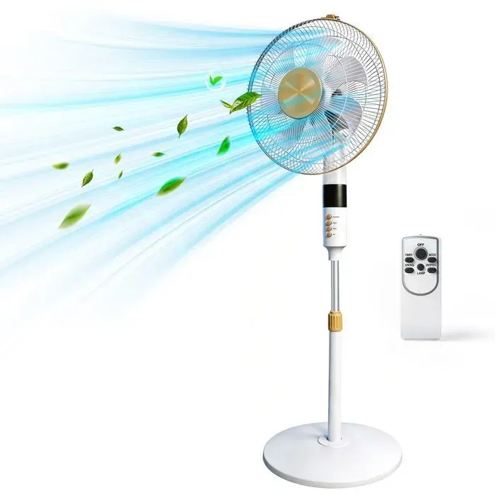 Ventilateur de Pied -Télécommande Minuterie 3 Vitesses 7 Pales Timer 9h Oscillant Réglable en Hauteur - Blanc