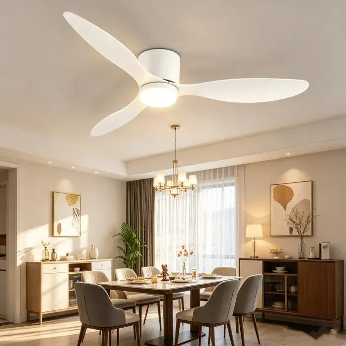 Ventilateur de plafond Ø105cm 45W + LED - 6 vitesses 3 couleurs dintensité Télécommande Minuterie Silencieux Marche arrière — coloris Blanc