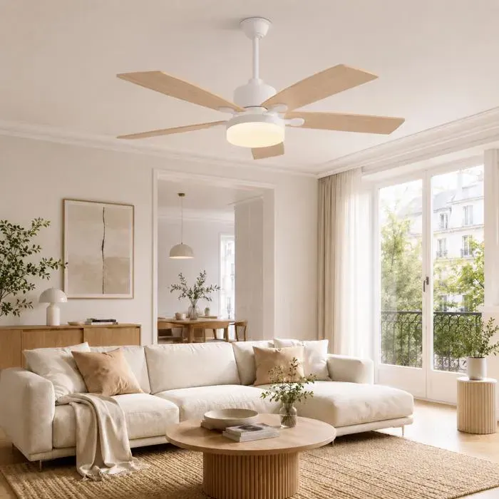 Ventilateur de plafond 106.6cm avec lumière LEDmoteur DC silencieux6 vitesses réversible télécommande3 Réglages de Couleur