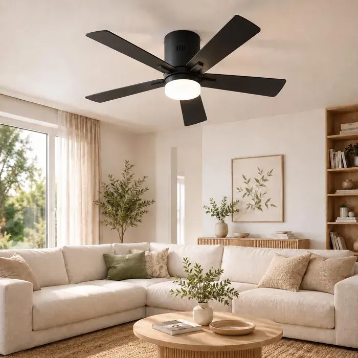 Ventilateur de plafond 106.6cm avec lumière LEDmoteur DC silencieux6 vitesses réversible télécommandelumière 3 couleursnoir