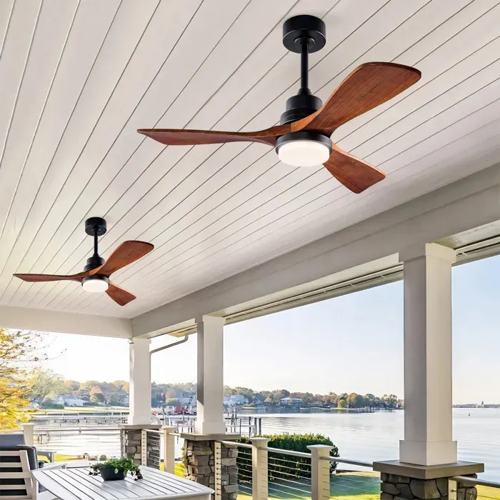 Ventilateur de Plafond Ø 106 cm avec Lampe - Moteur DC Silencieux - 3 Pales en Paulownia Massif - Luminaire Dimmable à Mémoire