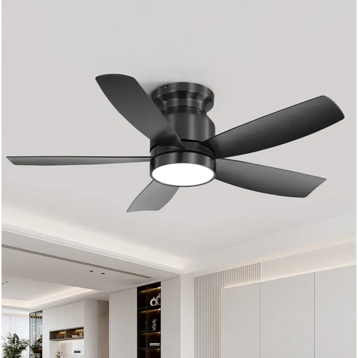 Ventilateur de plafond 106 cm avec LED 18 W télécommande 5 pales ABS moteur DC réversible noir