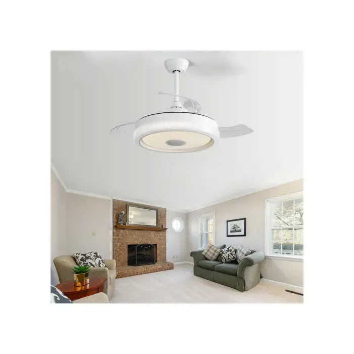 Ventilateur de plafond 106 cm avec lumière LED RGB télécommande application moteur DC réversible blanc