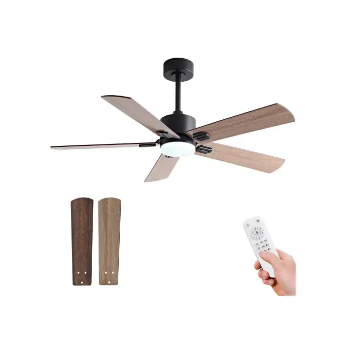Ventilateur de plafond 106 cm avec lumière LED télécommande silencieux moteur DC 6 vitesses noir et noyer