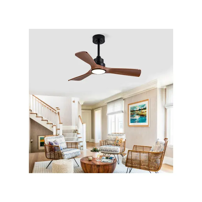 Ventilateur de plafond 106 cm avec télécommande lumière LED moteur DC réversible silencieux mémoire noir et noyer foncé