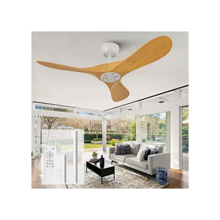 Ventilateur de plafond 106 cm avec télécommande moteur DC réversible silencieux 6 vitesses blanc et bois