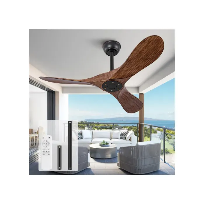 Ventilateur de plafond 106 cm sans lumière avec télécommande moteur DC silencieux 6 vitesses noir et noyer foncé