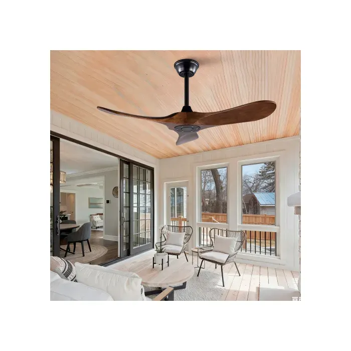 Ventilateur de plafond 106 cm sans lumière avec télécommande silencieux 6 vitesses réversible noir et noyer