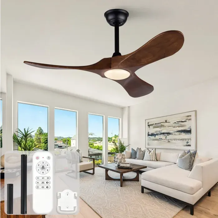 Ventilateur de plafond 106 x 106 x 325 cm avec LED télécommande noir et noyer foncé