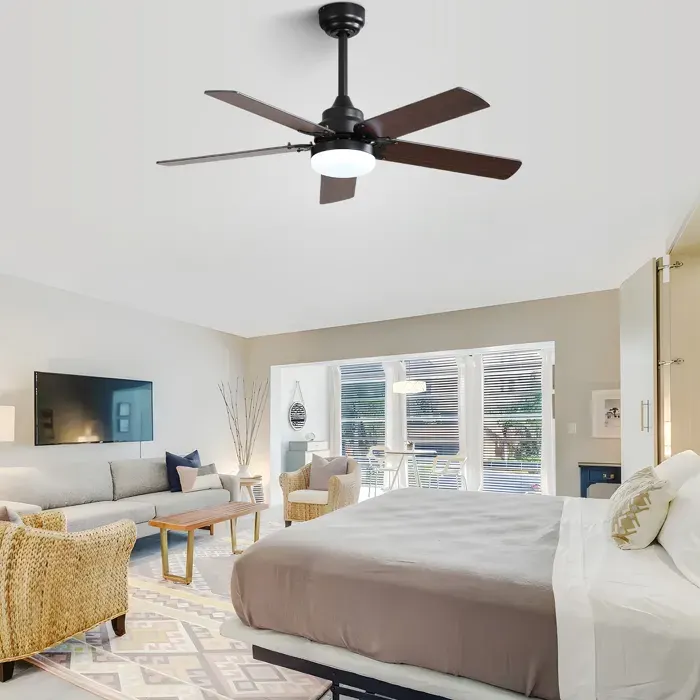 Ventilateur de plafond 10668 cm avec télécommande moteur DC LED 18W fonction minuterie et mémoire de lumière MDF noir mat