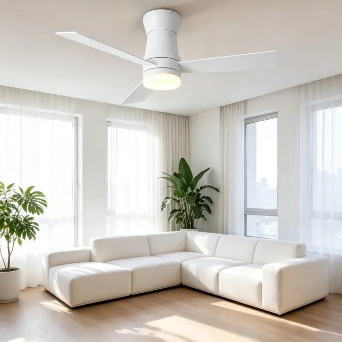 Ventilateur de plafond 106cm blanc LED 3 couleurs 6 vitesses silencieux 30-45dB réversible été/hiver télécommande minuterie