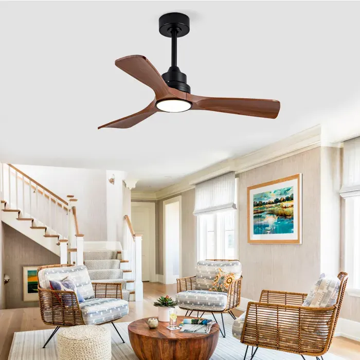 Ventilateur de Plafond 107 cm avec Éclairage LED - Avec Télécommande et Moteur Silencieux - Noir et Noyer Foncé
