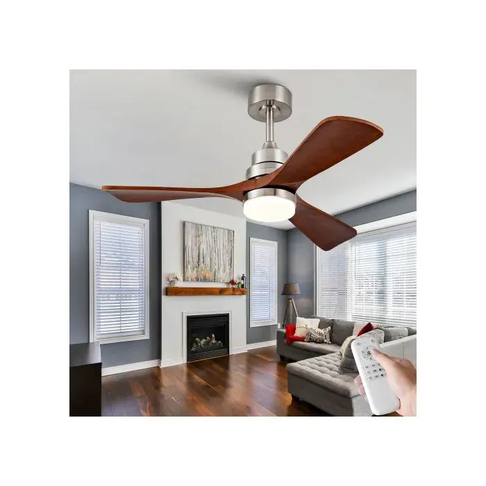 Ventilateur de plafond 107 cm avec lumière LED télécommande silencieux moteur DC réversible 6 vitesses noyer foncé