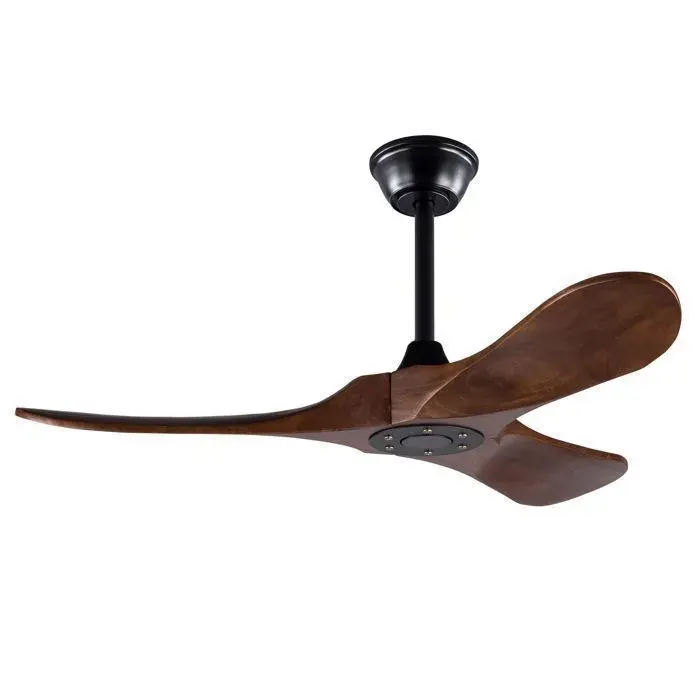 Ventilateur de plafond 107 cm avec moteur DC réversible silencieux télécommandemétal et bois noir marron foncé Sans lumière