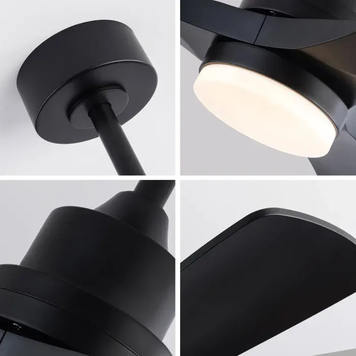 Ventilateur de plafond 107 cm noir avec lumière LED 20 W 3 pales ABS télécommande moteur DC réversible